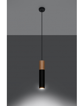 LAMPA wisząca BARELL 1/GU10/60mm/CZ metalowa drewniana OPRAWA skandynawska ZWIS sopel tuba spot laser wood czarna