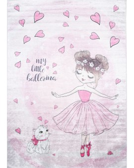 Dywan Dziecięcy 2161 drukowany Baletnica z kotkiem różowy 80x150cm